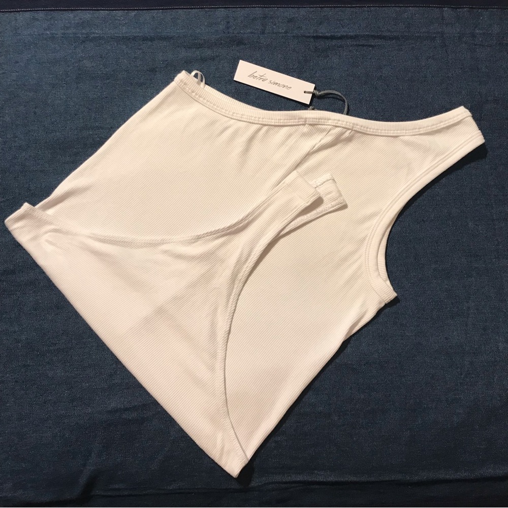Betro Simone White Asymmetrical Ribbed Bodysuit. - Picture 3 of 11